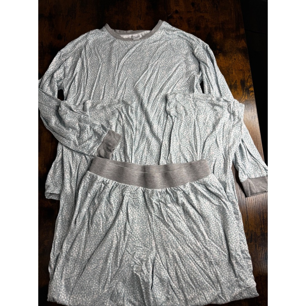 Splendid Womens Pajama Set Small Blue White Floral Long Sleeve Top Jogger Pants
